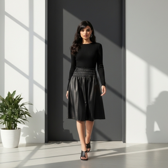 Acting Pro  Smock Waisted Faux Leather Skirt Black Size Large - Picture 7 of 7